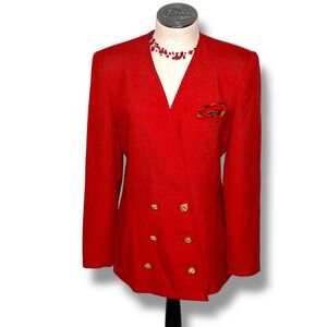 Vintage Kasper ASL Red Double Breasted Blazer Gold Buttons Women's Size 10 NEW